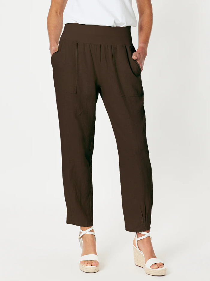 Gordon Smith Ribbed Waist Linen Pant in Koko