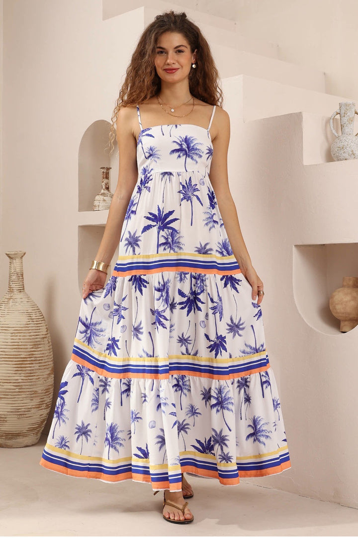 Iris Maxi Palms Print Maxi Dress