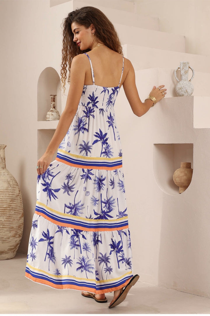 Iris Maxi Palms Print Maxi Dress