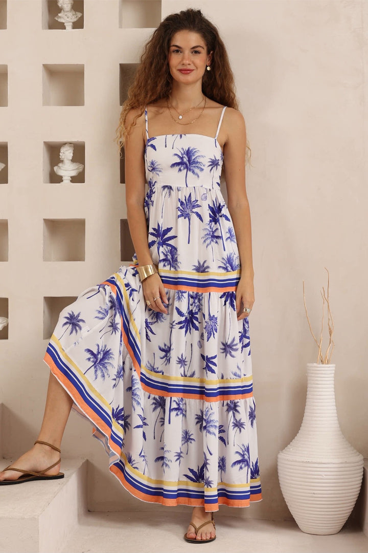 Iris Maxi Palms Print Maxi Dress