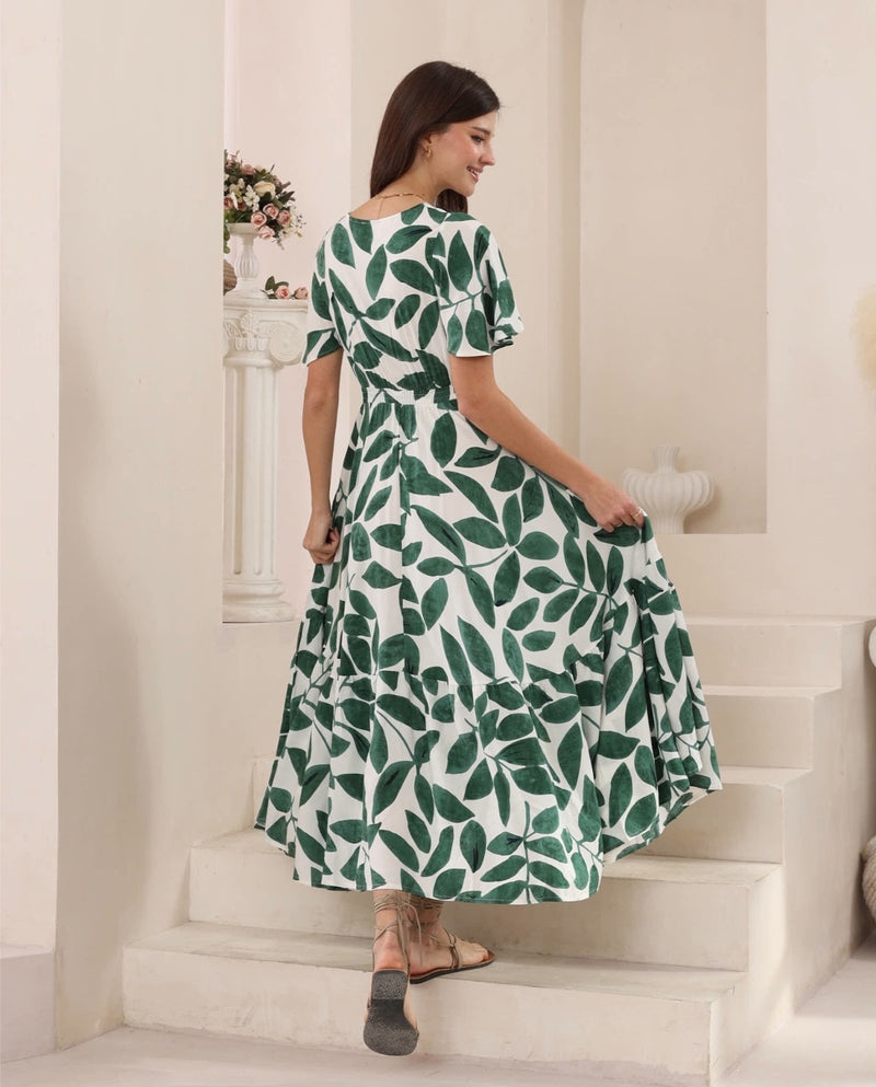 Iris Maxi Green Floral Print Maxi Dress