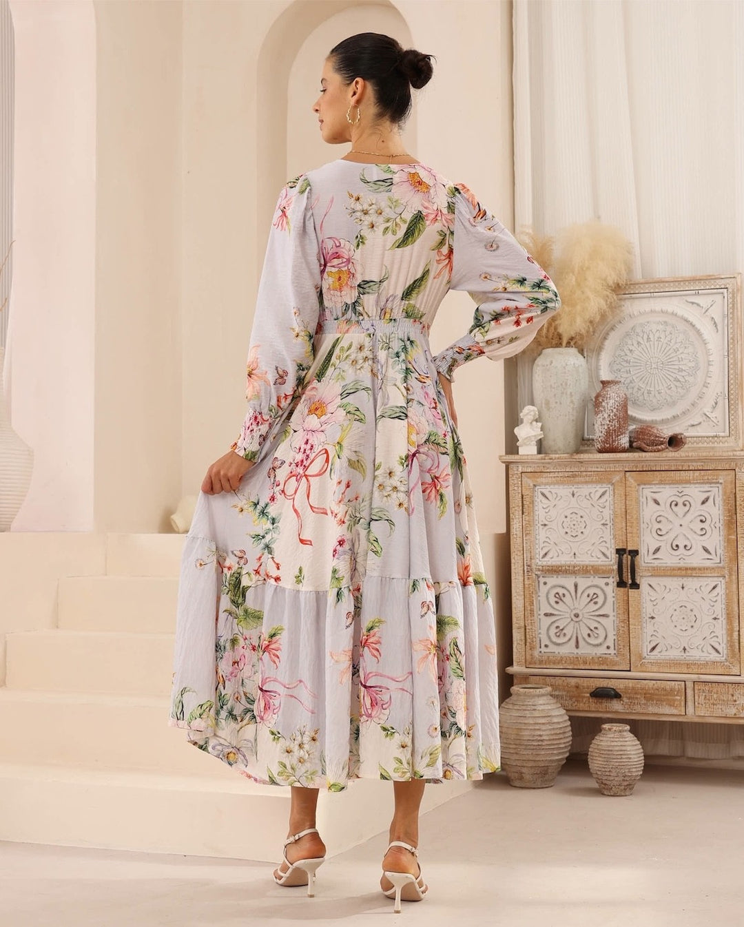 Iris Maxi Grey Floral Maxi Dress