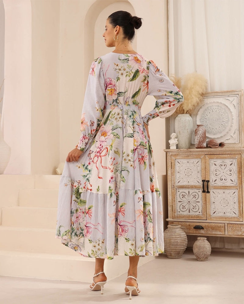 Iris Maxi Grey Floral Maxi Dress