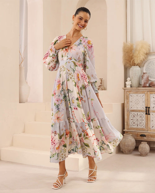 Iris Maxi Grey Floral Maxi Dress