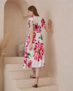 Iris Maxi Pink Print Floral Midi Dress