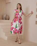 Iris Maxi Pink Print Floral Midi Dress