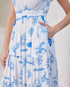 Iris Maxi One Shoulder Maxi in White and Blue Print