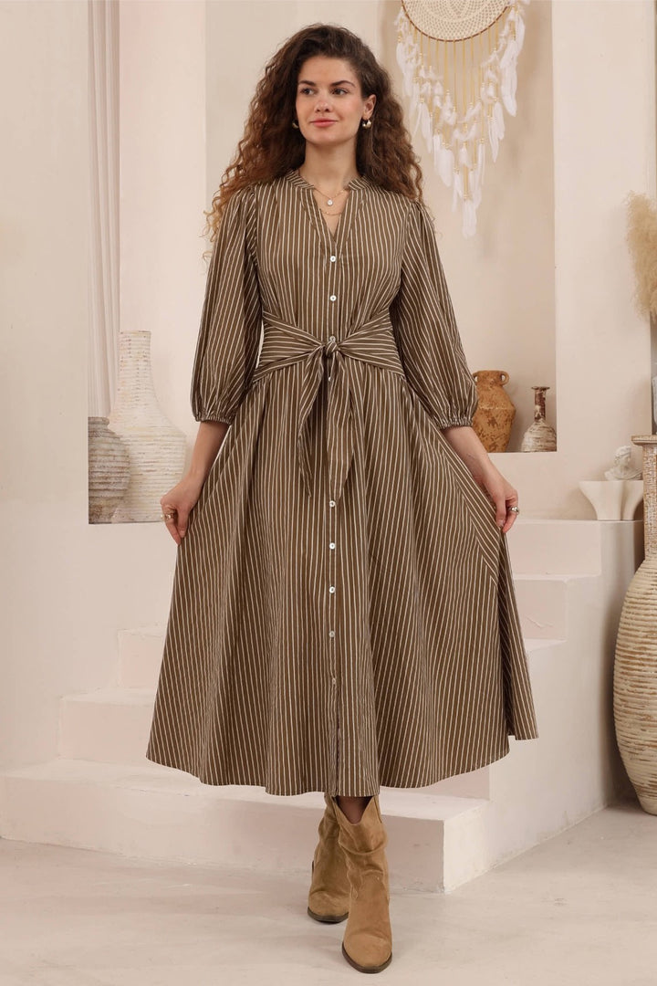 Iris Maxi Chocolate Pin Stripe Maxi