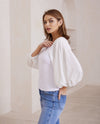 Iris Maxi Puff Long Sleeve Blouse in White