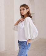 Iris Maxi Puff Long Sleeve Blouse in White