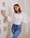 Iris Maxi Puff Long Sleeve Blouse in White