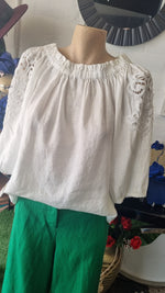 Ping Pong Lace Trim Off Shoulder Top in White - Not the pictured blue