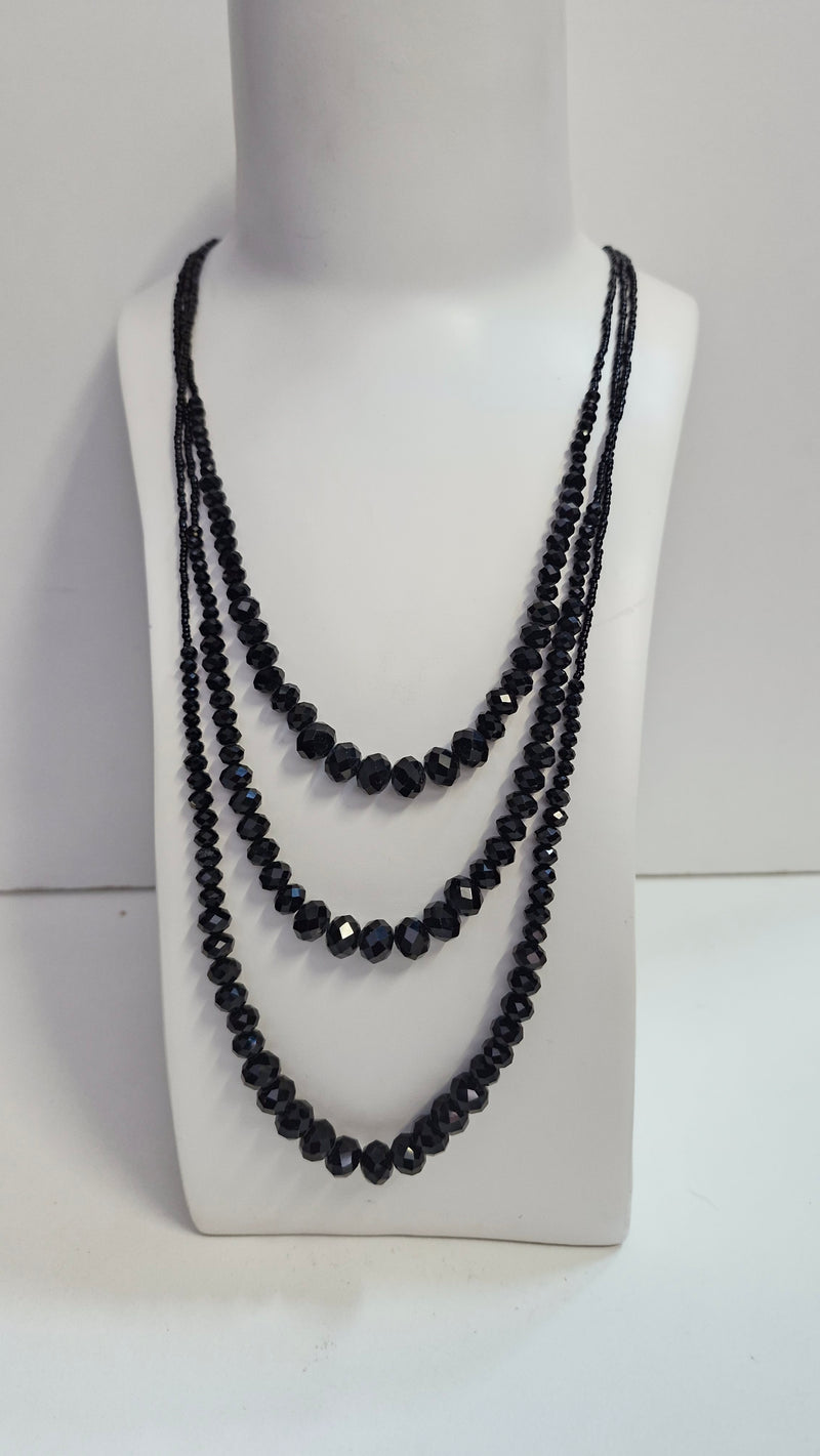 Stellar Rose onyx triple long necklace 55057