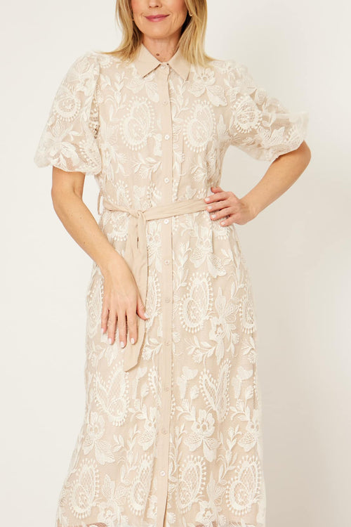 La Strada Embroidered Lace Belted Dress