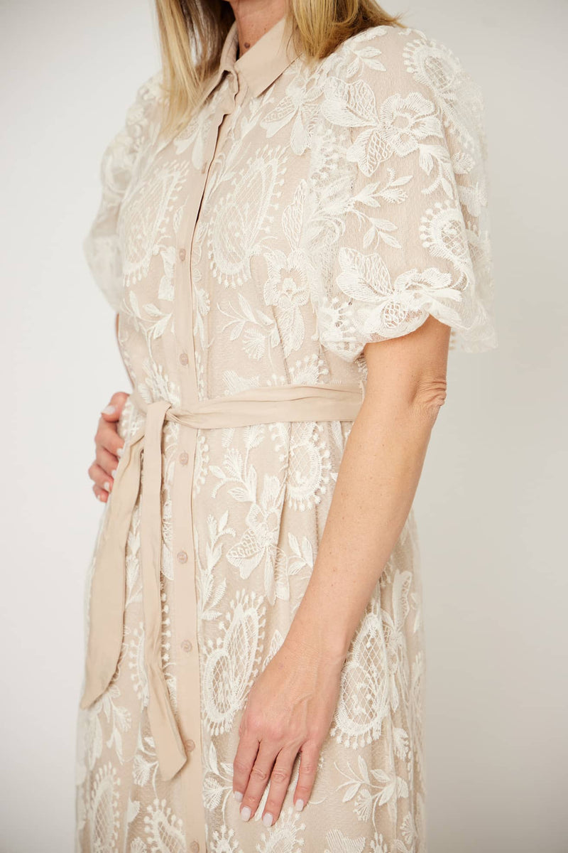 La Strada Embroidered Lace Belted Dress