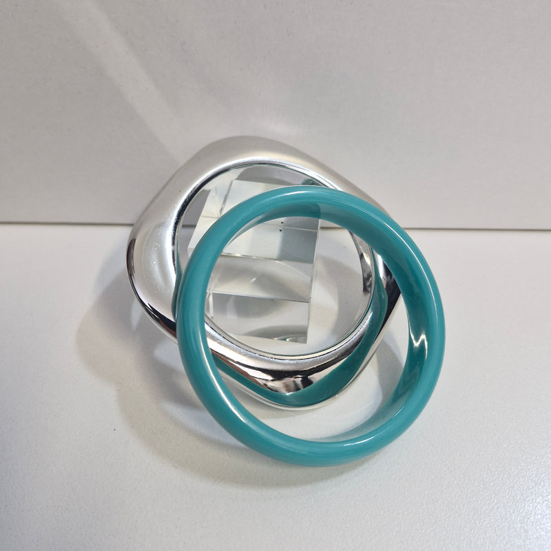 Acrylic bangles aqua and silver