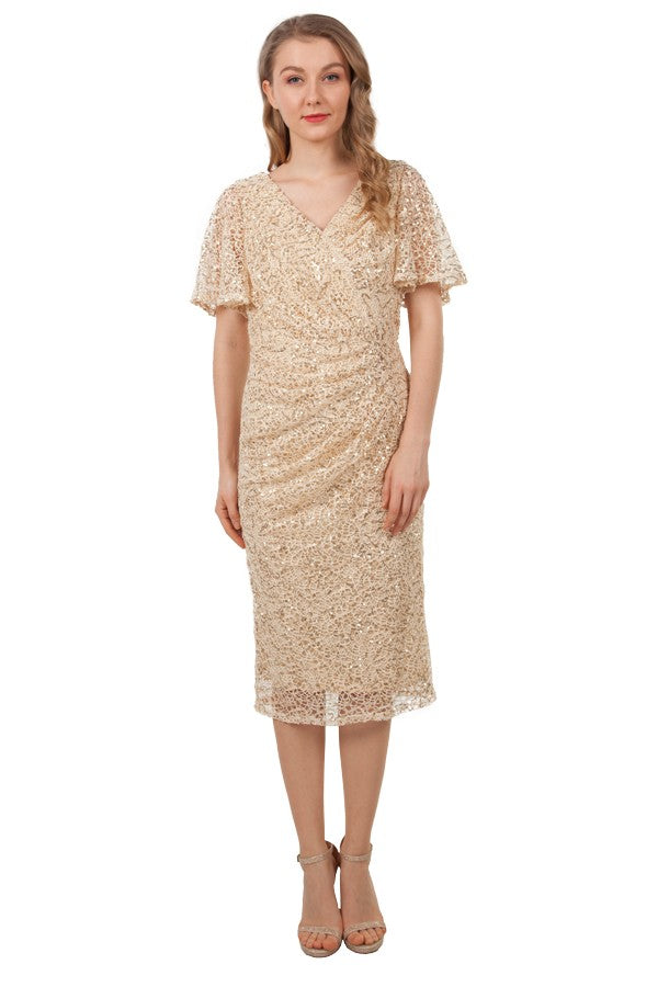 Miss Anne Sequin Lace Cocktail Dress in Gold