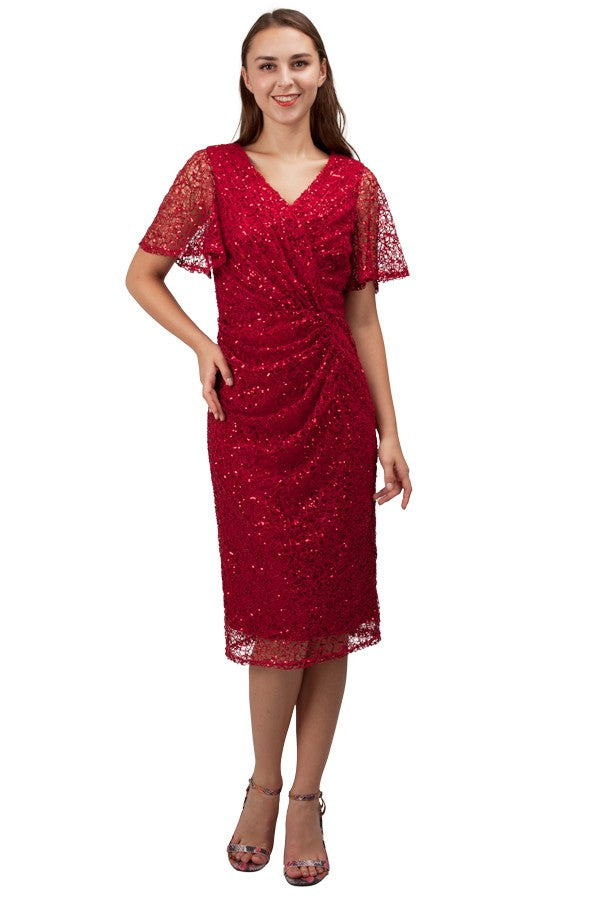 Miss Anne Sequin Lace Cocktail Dress in Red