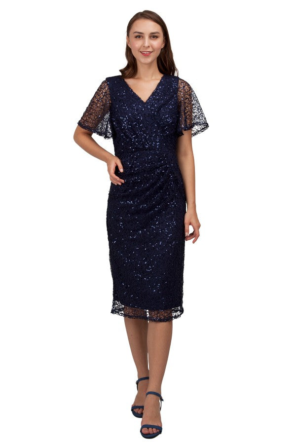 Miss Anne Sequin Lace Cocktail Dress in Navy
