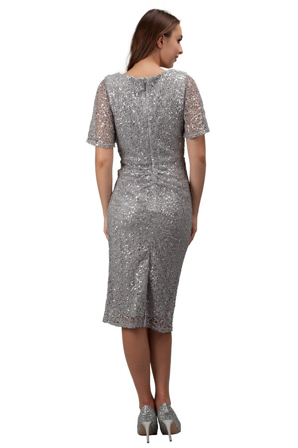 Miss Anne Sequin Lace Cocktail Dress in Silver
