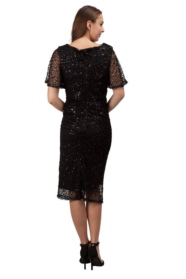 Miss Anne Sequin Lace Cocktail Dress in Black