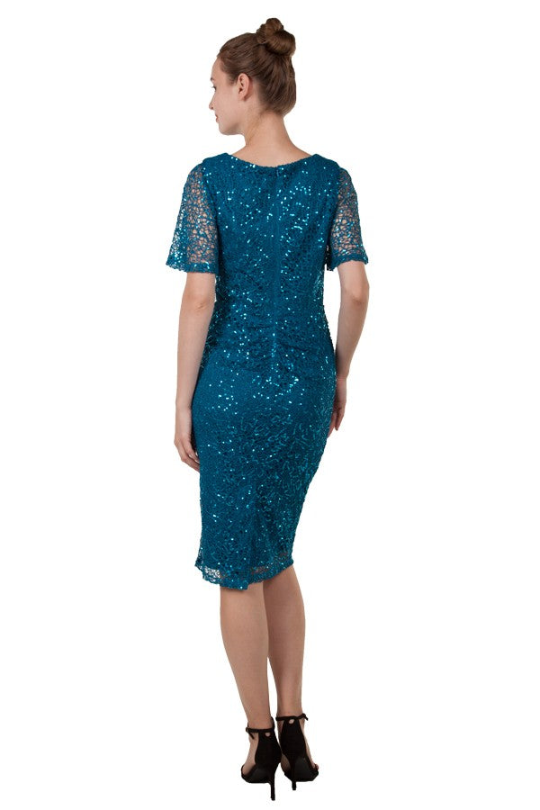 Miss Anne Sequin Lace Cocktail Dress in Teal