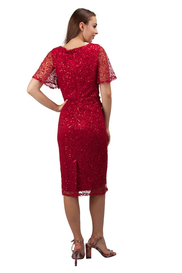 Miss Anne Sequin Lace Cocktail Dress in Red