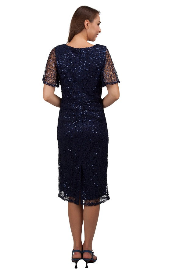 Miss Anne Sequin Lace Cocktail Dress in Navy