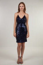 Miss Anne Carly Sequin Dress in Navy