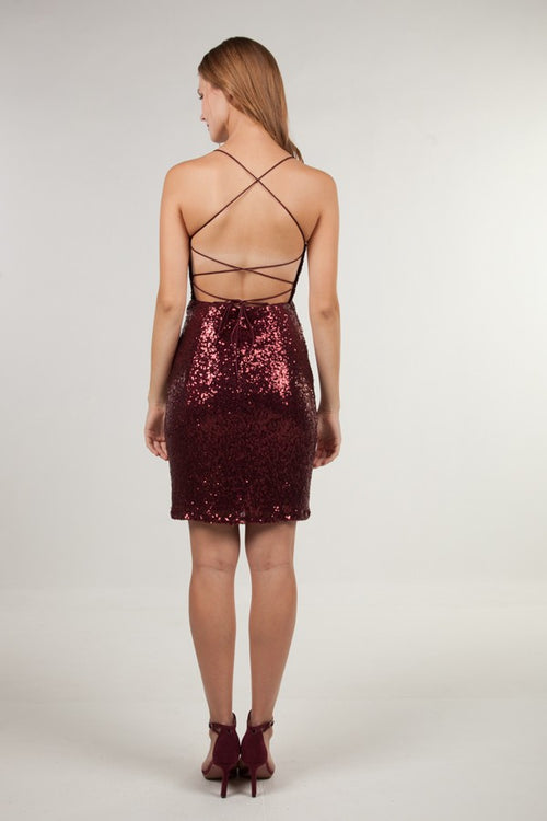 Miss Anne Carly Sequin Dress in Wine