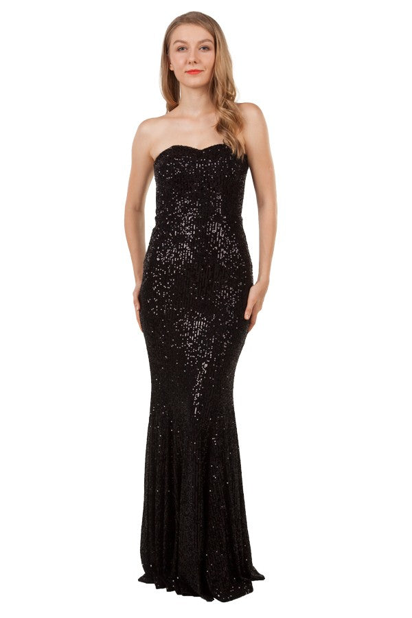 Anissa Strapless Sequin Gown in Black or Green