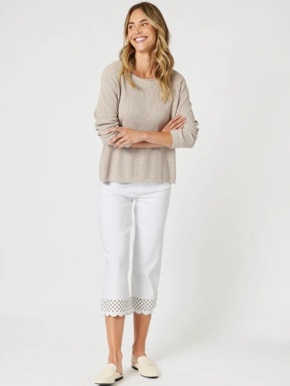 Gordon Smith Scallop Hem Pant in White/Natural