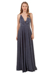 Anissa Carmella Lace Up Gown with full skirt in Navy and Champagne