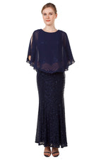 Anissa Capped Sholder Sequin Gown in Navy or Emerald