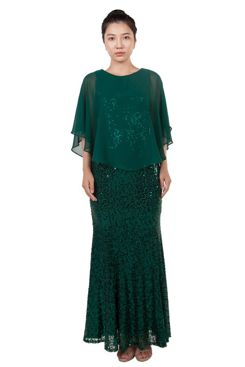 Anissa Capped Sholder Sequin Gown in Navy or Emerald