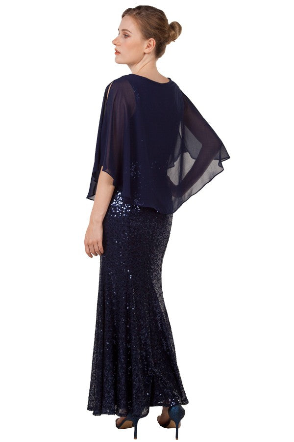 Anissa Capped Sholder Sequin Gown in Navy or Emerald