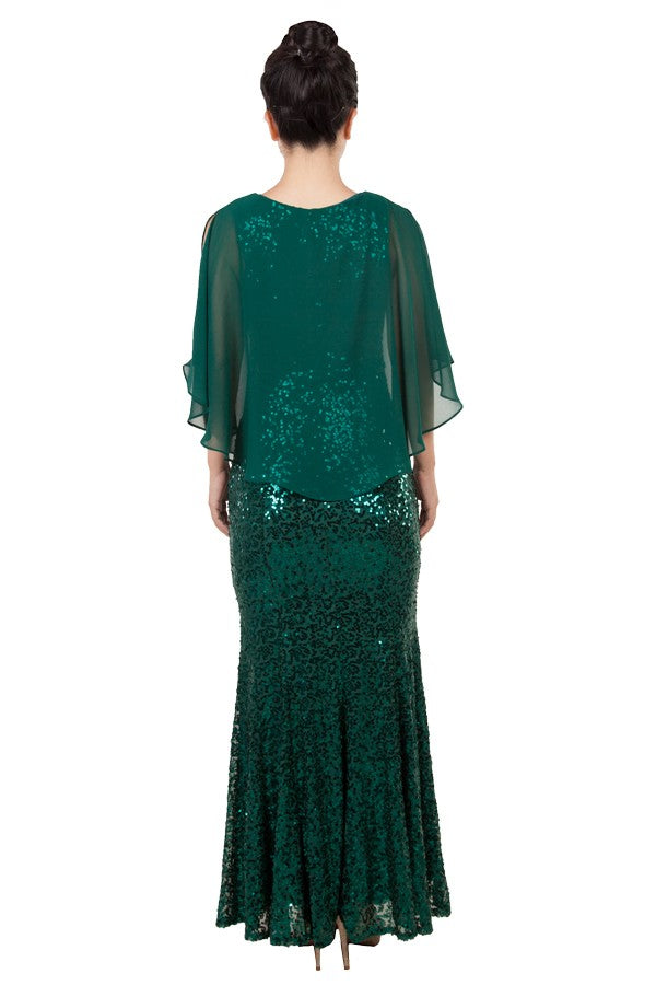 Anissa Capped Sholder Sequin Gown in Navy or Emerald