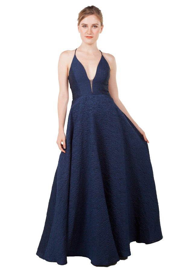 Anissa Textured Fabric Ballgown in Navy 220517