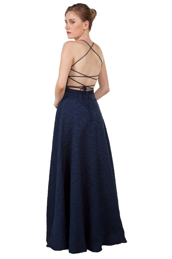 Anissa Textured Fabric Ballgown in Navy 220517