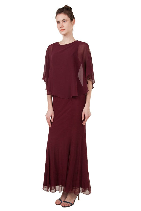 Anissa Capped Sholder Gown in Navy or Wine