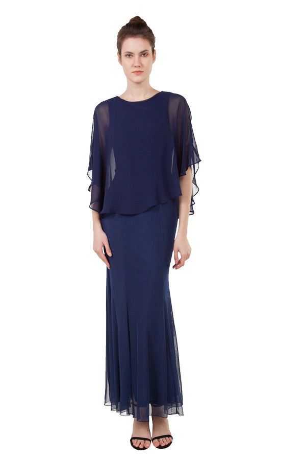 Anissa Capped Sholder Gown in Navy or Wine