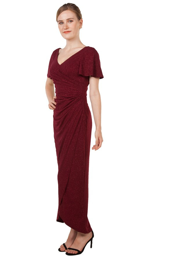 Anissa Glitter Knit Faux Wrap Gown in Silver or Red