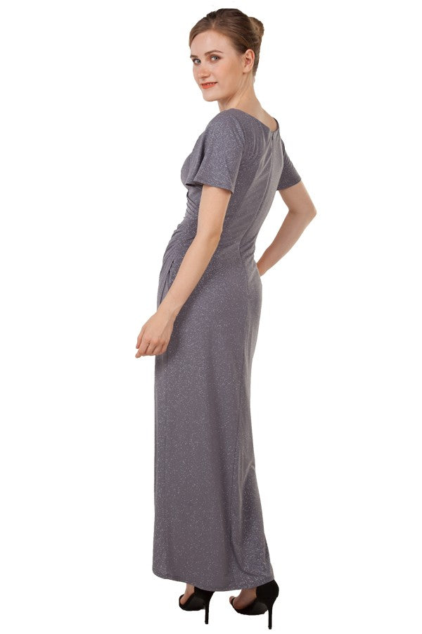 Anissa Glitter Knit Faux Wrap Gown in Silver or Red