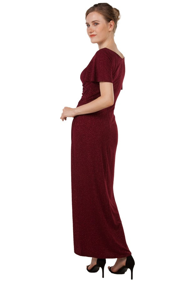 Anissa Glitter Knit Faux Wrap Gown in Silver or Red