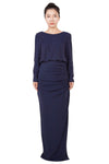 Miss Anne Long Sleeved Lurex Gown in Navy and Silver