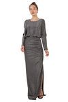 Miss Anne Long Sleeved Lurex Gown in Navy and Silver