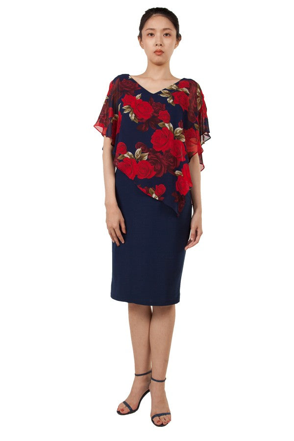 Miss Anne Chiffon Over Dress in Navy Floral
