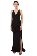 Anissa V Neckline Fitted Gown in Emerald or Black