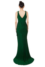 Anissa V Neckline Fitted Gown in Emerald or Black