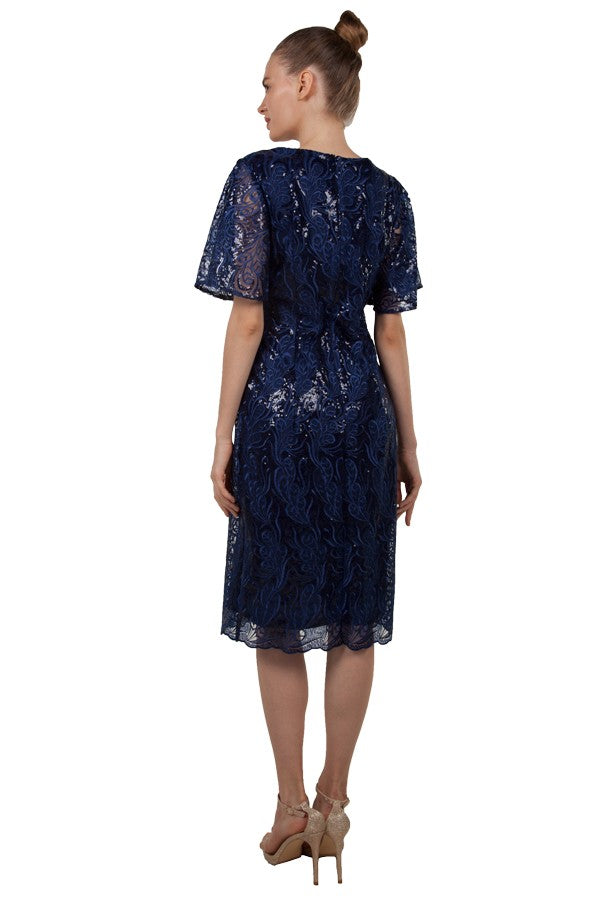 Miss Anne Lace and Sequin Cocktail Dress in Navy